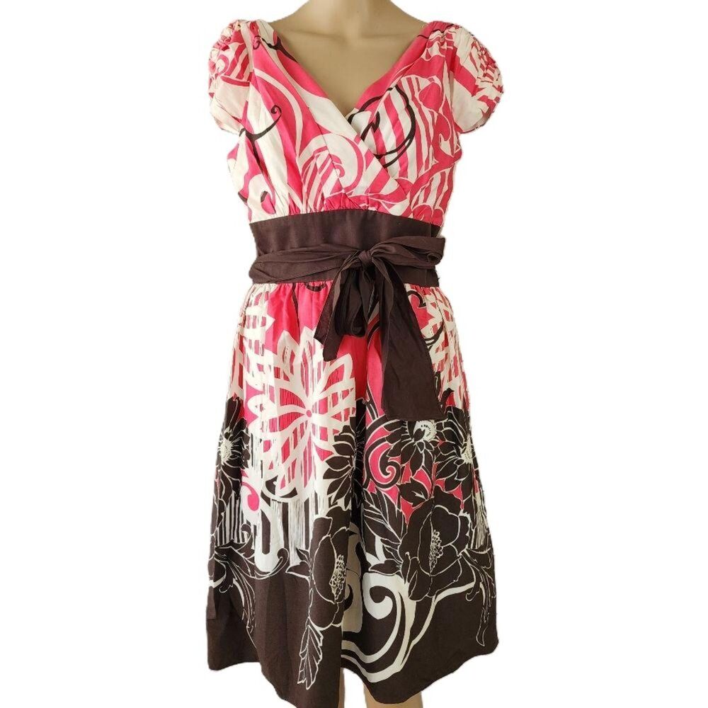 Suzi Chin for Maggy Boutique Empire Waist Floral Dress - Size 6 NWT Pink/Brown